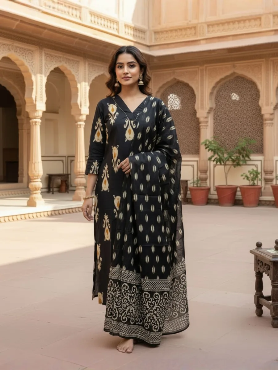 Noor Black Pure Mull Cotton Suit Set