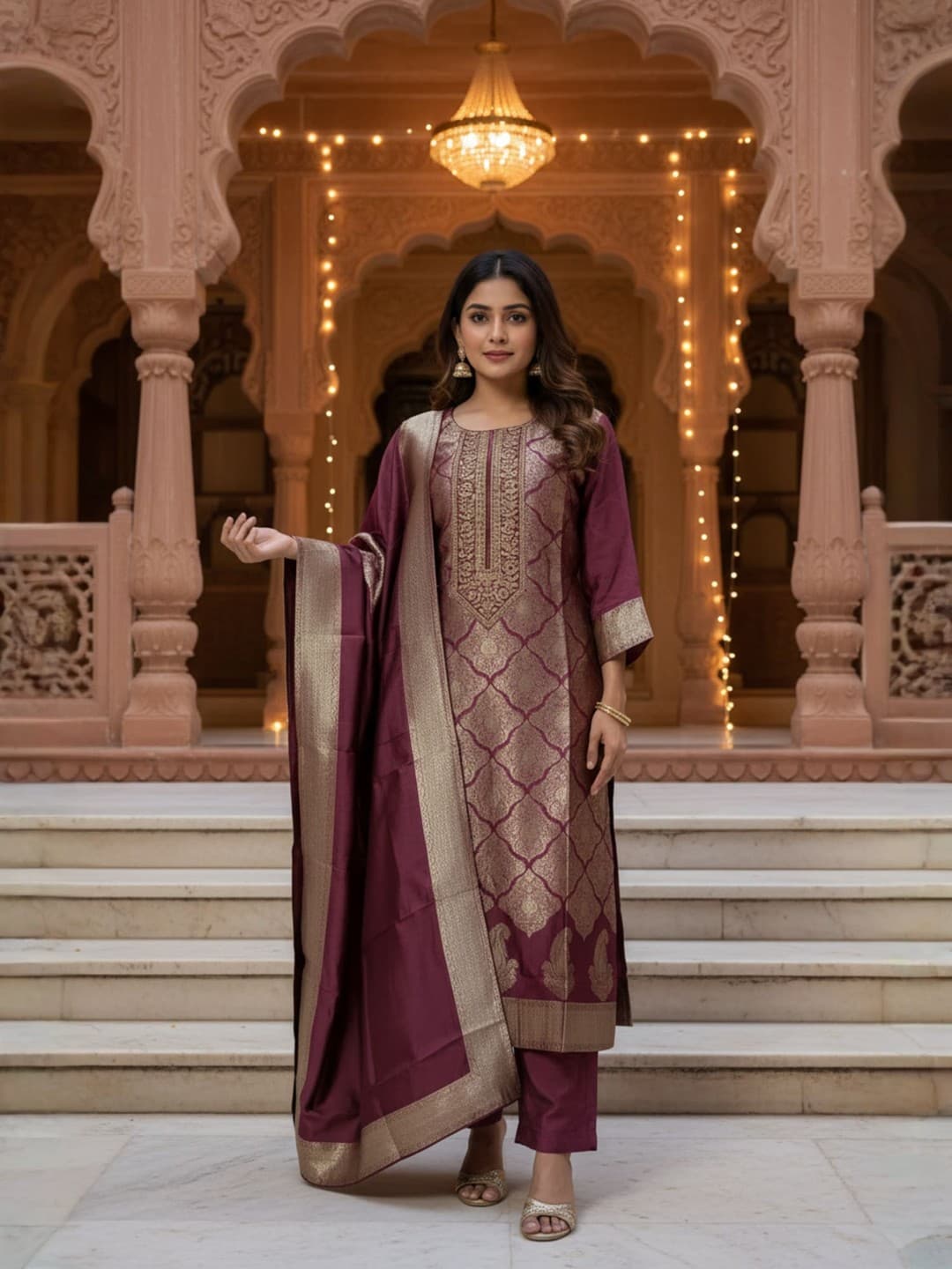 ZAREEN Royal Plum Heritage Suit Set